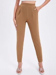 SHEIN Essnce 素色斜口袋緊身褲 - 棕色 - 查看 5