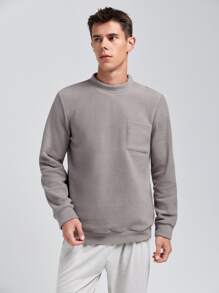 Hombres Top homewear con parche con bolsillo cuello alzado de franela - Gris - Ver 1