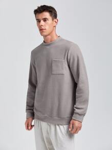 Hombres Top homewear con parche con bolsillo cuello alzado de franela - Gris - Ver 3