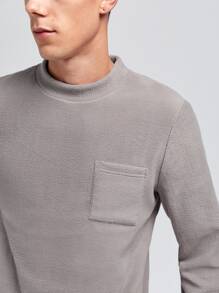 Hombres Top homewear con parche con bolsillo cuello alzado de franela - Gris - Ver 5