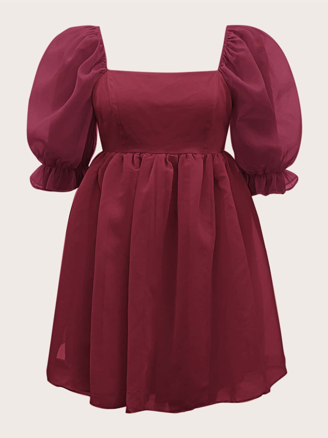 SHEIN MOD Vestido de cuello cuadrado de manga farol - Burdeos - Ver 1