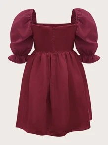 SHEIN MOD Vestido de cuello cuadrado de manga farol - Burdeos - Ver 2