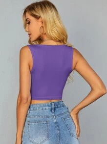 SHEIN Essnce Ribbed Knit Crop Tank Top - Violet Purple - View 2