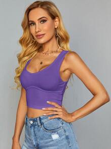 SHEIN Essnce Ribbed Knit Crop Tank Top - Violet Purple - View 6