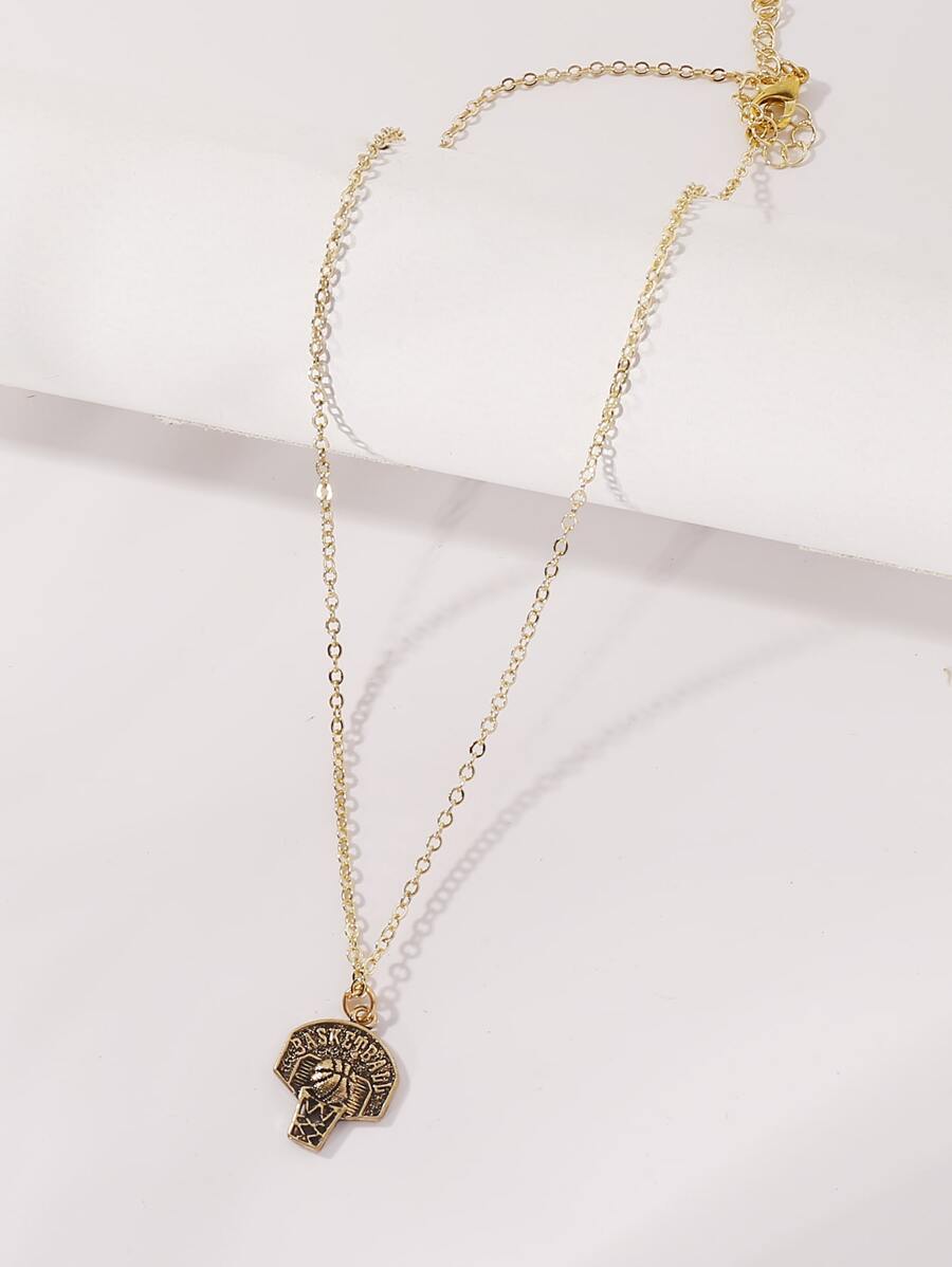 1pc Retro Style Alloy Basketball & Backboard Pendant Necklace With "basketball" Lettering, Daily Use - Yellow Gold - View 1