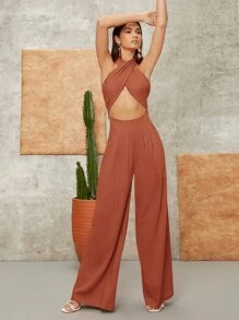 SHEIN VCAY Mono halter cruzado unicolor - Óxido marrón - Ver 1