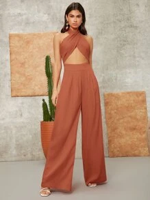 SHEIN VCAY Mono halter cruzado unicolor - Óxido marrón - Ver 4