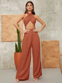 SHEIN VCAY Mono halter cruzado unicolor - Óxido marrón - Ver 5