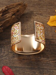 Glitter Detail Cuff Bracelet - Yellow Gold - View 2