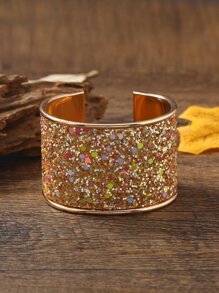 Glitter Detail Cuff Bracelet - Yellow Gold - View 3