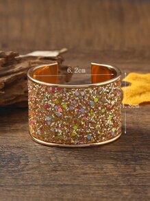 Glitter Detail Cuff Bracelet - Yellow Gold - View 4