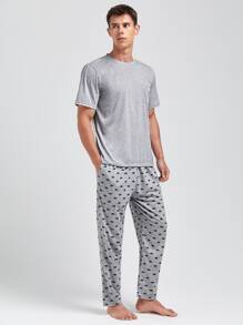 Men Crown Print PJ Set - Light Grey - View 6