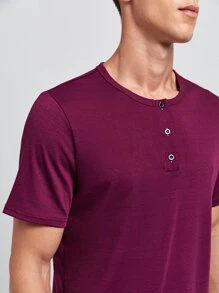 Men Half Button Sleep Tee & Plaid Trousers - Multicolor - View 5