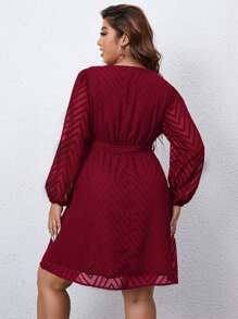 SHEIN Clasi Vestido con cinturón de cheurón jacquard con encaje - Burdeos - Ver 2