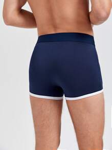 Men Contrast Binding Letter Graphic Boxer Brief - Navy Blue - View 2