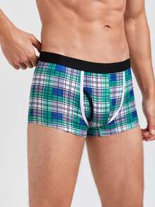 Men Plaid Print Boxer Brief - Green - View 3
