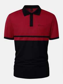 Manfinity Homme Men Letter Graphic Colorblock Polo Shirt - Multicolor - View 3