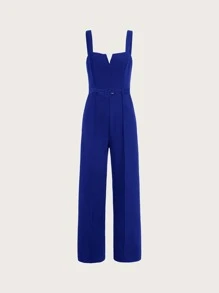 SHEIN MOD Notched Front Buckle Belted Seam Front Jumpsuit - Royal Blue - View 1
