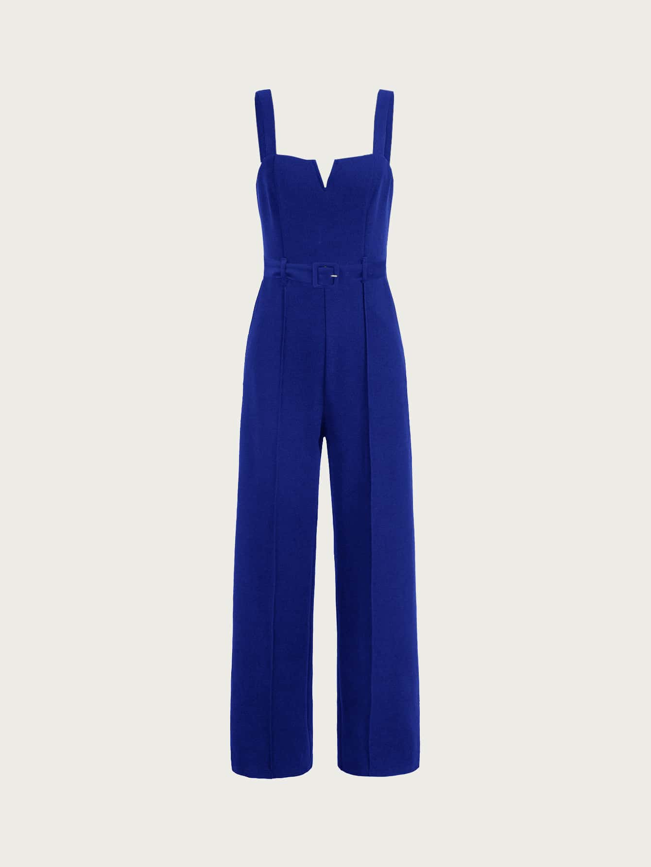 SHEIN MOD Notched Front Buckle Belted Seam Front Jumpsuit - Royal Blue - View 1