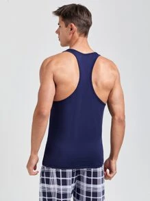Men Letter Graphic Sleep Tank Top - Navy Blue - View 2