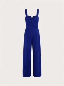 SHEIN MOD Notched Front Buckle Belted Seam Front Jumpsuit - Royal Blue - View 4