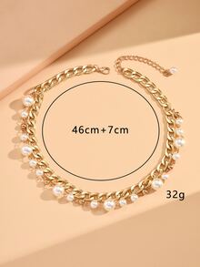 Faux Pearl Decor Layered Necklace - Yellow Gold - View 4