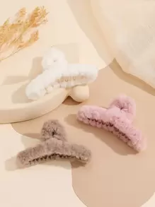 3pcs Women's Multicolor Plush & Plastic Decor Hair Claw, Suitable For Daily Dress Up, Parties Or Dancing Balls, Can Be Used As Gifts - Multicolor - View 1