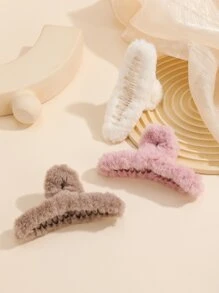 3pcs Women's Multicolor Plush & Plastic Decor Hair Claw, Suitable For Daily Dress Up, Parties Or Dancing Balls, Can Be Used As Gifts - Multicolor - View 2
