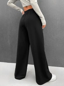 SHEIN Coolane Bikercore Quần thể thao Đồ họa Chữ cái Eo dây rút Khâu trên cùng quần ống rộng - màu đen - Xem 3