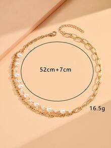 Faux Pearl Decor Necklace - Yellow Gold - View 4