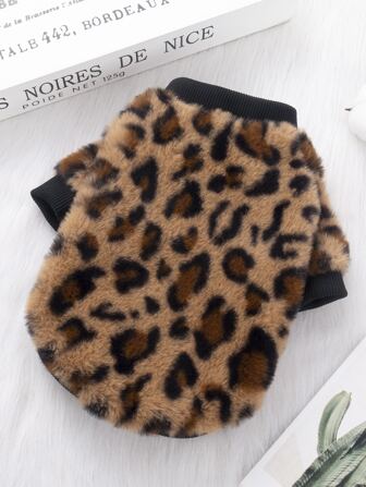 1pc Leopard Print Plush Pet Sweatshirt