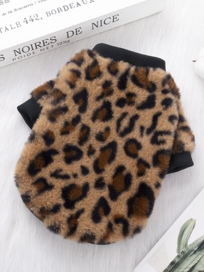 1 pieza Sudadera de mascota con estampado de leopardo felpa
