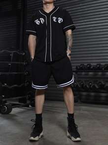Aesthetic Post Bộ hai mảnh Nam Nút phía trước Lá thư Giải trí - màu đen - Xem 1