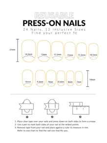 JOYME 24pcs Short Oval Fake Nail & 1sheet Tape & 1pc Nail File - Multicolor - View 7