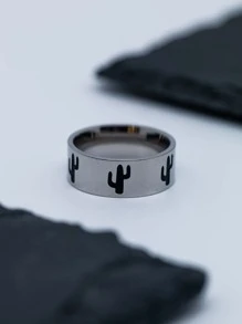 1 Phong Cách Âu Mỹ Đơn Giản Phương Tây Sa Mạc Xương Rồng Hoa Văn Nhẫn Inox Cho Nam - Bạc - Xem 3