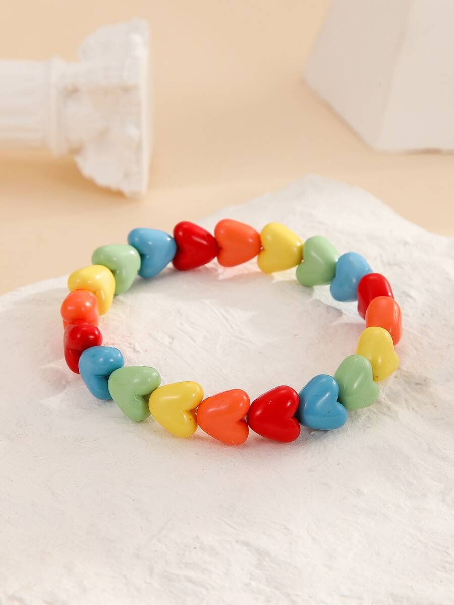 Pulsera de color al azar con cuenta con corazón - Multicolor - Ver 1