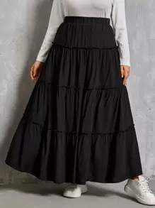 SHEIN VCAY Falda ribete fruncido bajo a capas - Negro - Ver 1