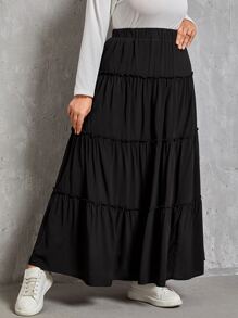 SHEIN VCAY Falda ribete fruncido bajo a capas - Negro - Ver 3