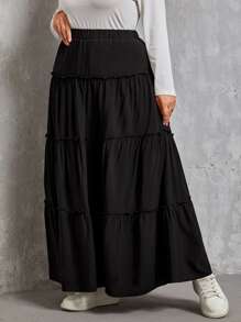 SHEIN VCAY Falda ribete fruncido bajo a capas - Negro - Ver 4