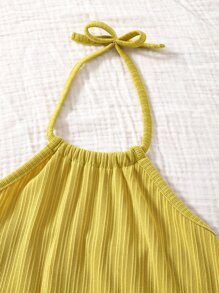 Young Girl Lettuce Trim Halter Top & Pants - Yellow - View 7