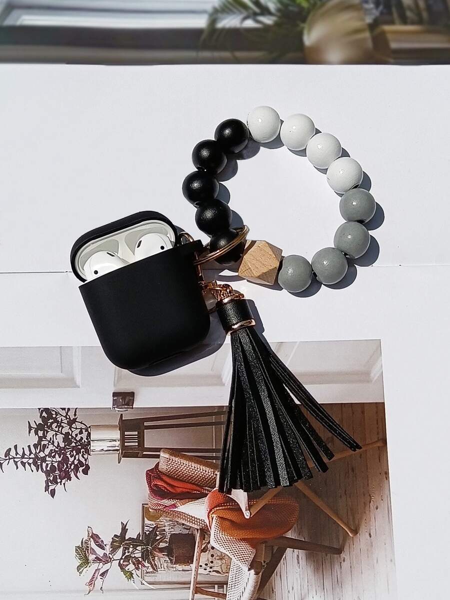 Hộp đựng móc khóa dây đeo cổ tay đính cườm tương thích với AirPods - màu đen - Xem 1