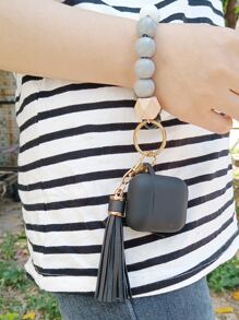 Hộp đựng móc khóa dây đeo cổ tay đính cườm tương thích với AirPods - màu đen - Xem 3