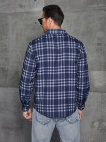 Manfinity Men Plus Plaid Patched Pocket Shirt Without Tee - Navy Blue - View 2