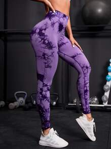 Powerista Tie Dye High Stretch Sports Leggings Yoga Women Pants - Lilac Purple - View 3