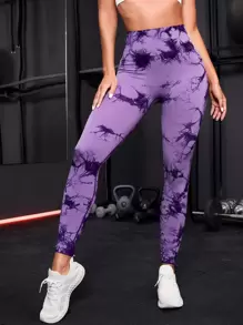 Powerista Tie Dye High Stretch Sports Leggings Yoga Women Pants - Lilac Purple - View 4