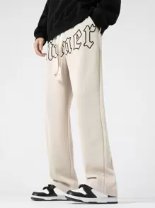 Aesthetic Post 寬鬆男款字母印花抽繩腰慢跑褲 - 杏色 - 查看 1