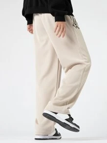 Aesthetic Post 寬鬆男款字母印花抽繩腰慢跑褲 - 杏色 - 查看 2