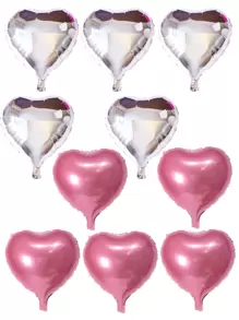 10pcs/1pack 18-Inch Floating Metallic Red & Silver Heart Shaped Foil Balloon For Valentine's Day Proposal Wedding Birthday Party Decor - Multicolor - View 4