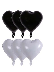 Set de 6 globos decorativos con forma de corazón en blanco y negro para fiesta - Blanco y Negro - Ver 4