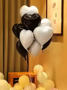 Set de 6 globos decorativos con forma de corazón en blanco y negro para fiesta - Blanco y Negro - Ver 5